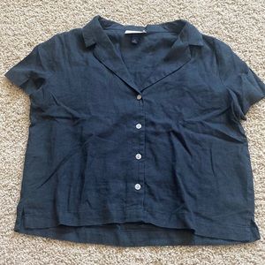 Cropped Black Linen button down